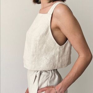 Linen crop top tank flowy loose shirt